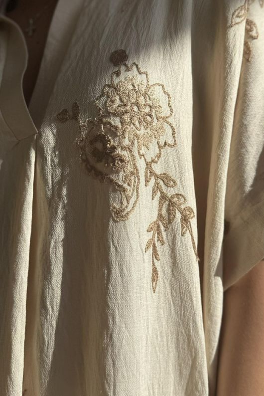 Yara Paisley Embroidered Shirt Dress Stone